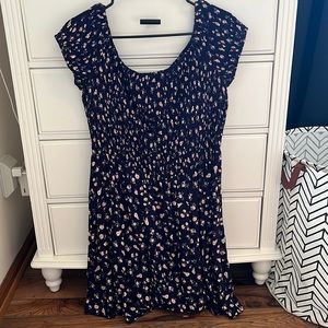 Navy blue and floral short sleeve dress
